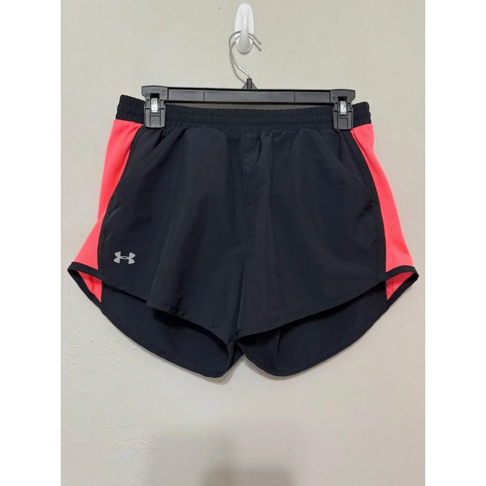 Under Armour HeatGear Womens Running Shorts Black Neon Pink Mesh Small‎ Pocket